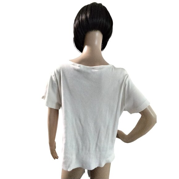 Uniform Woman Cream Short Sleeve Top Size 2X Beaded Embellished Scoop Neckline - Picture 7 of 8